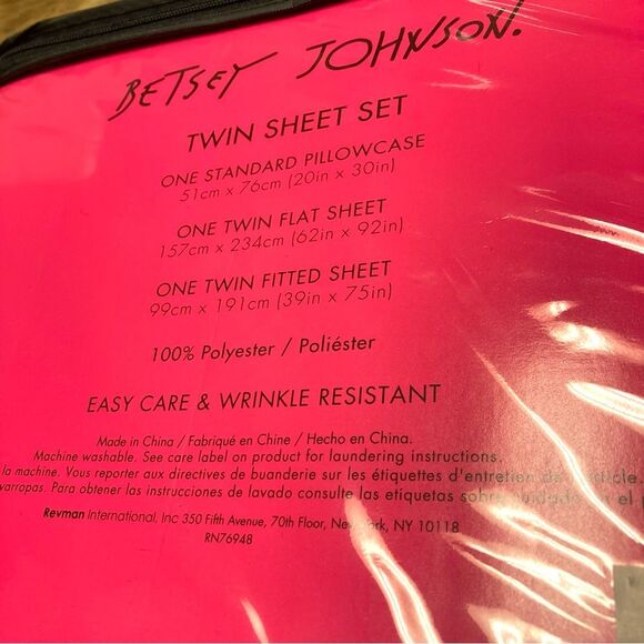 Betsey Johnson Black Ivory Wonderland Striped Heart Twin Size Bed Sheet Set NWT - Picture 6 of 7